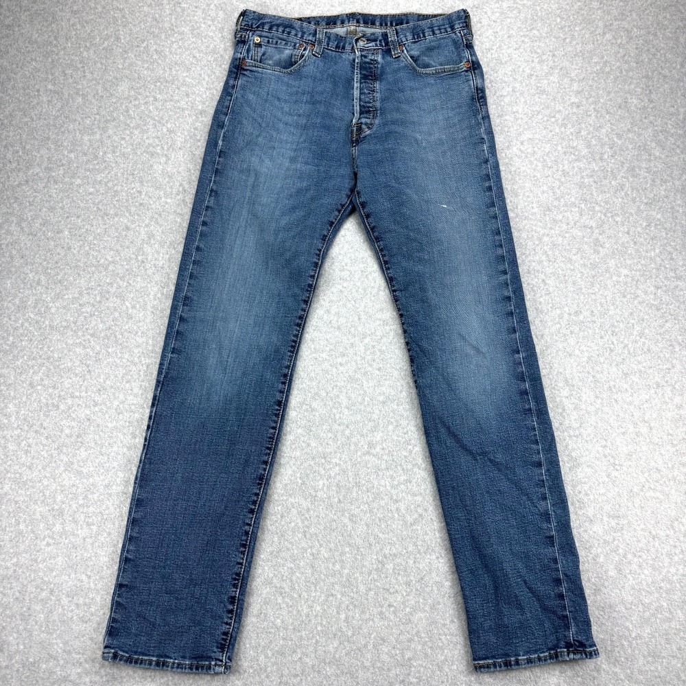 Levi's 501 Jeans Mens 32x34 Blue Denim Stretch Original Fit Straight Button Fly